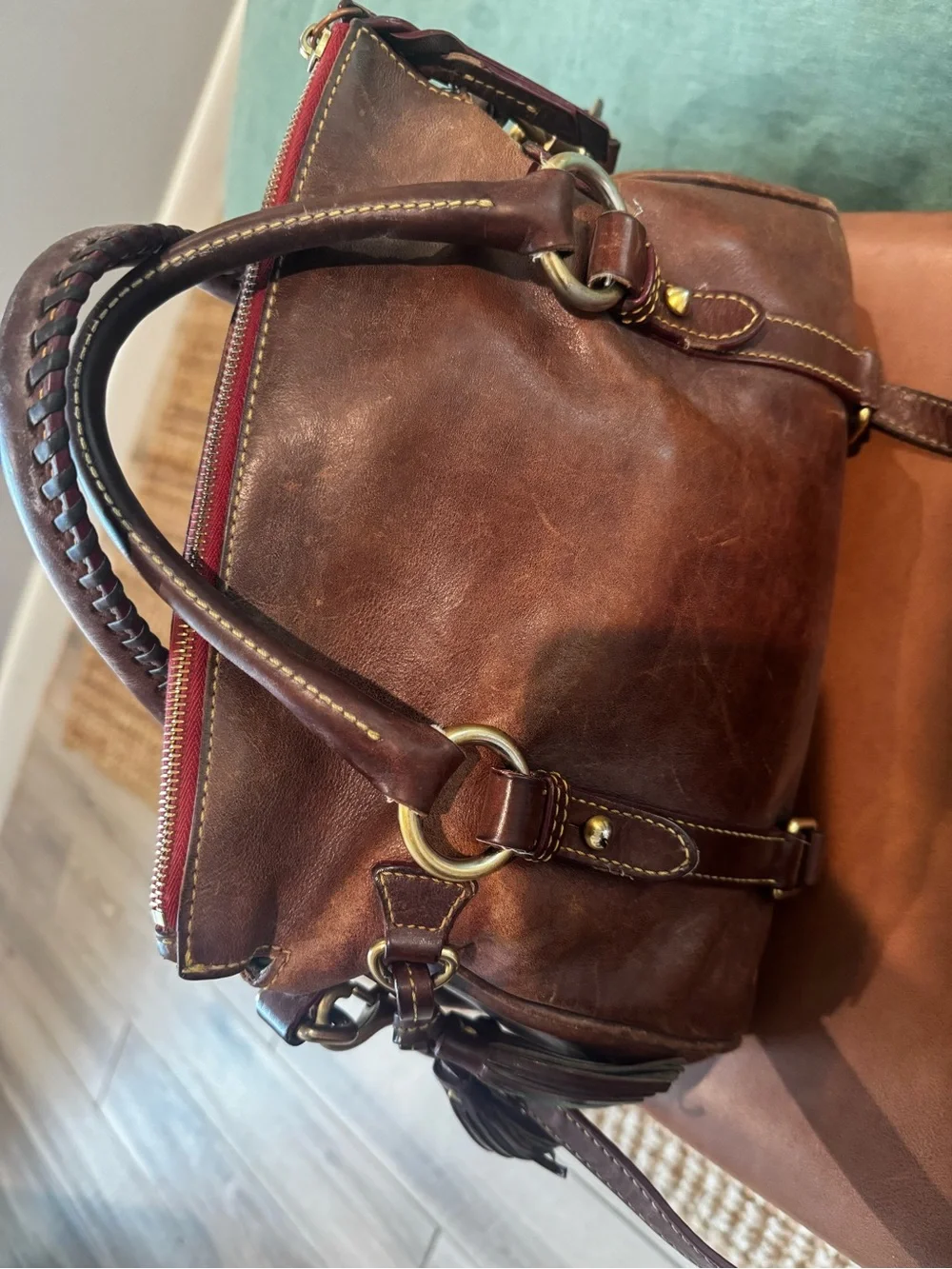 Classic Brown Leather Satchel Handbag